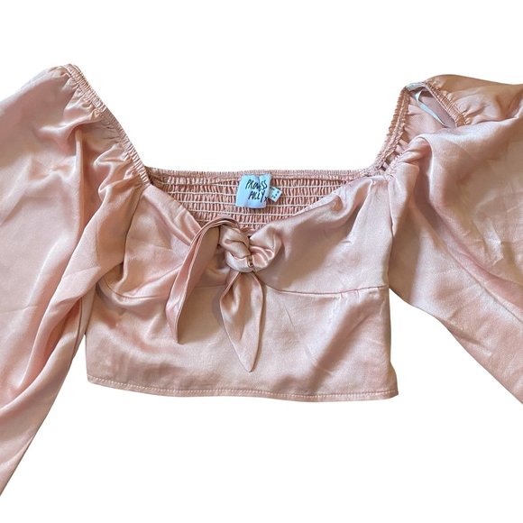 Princess Polly Cropped Tie Front Top with Bubble Sleeves 4 - Picture 3 of 5